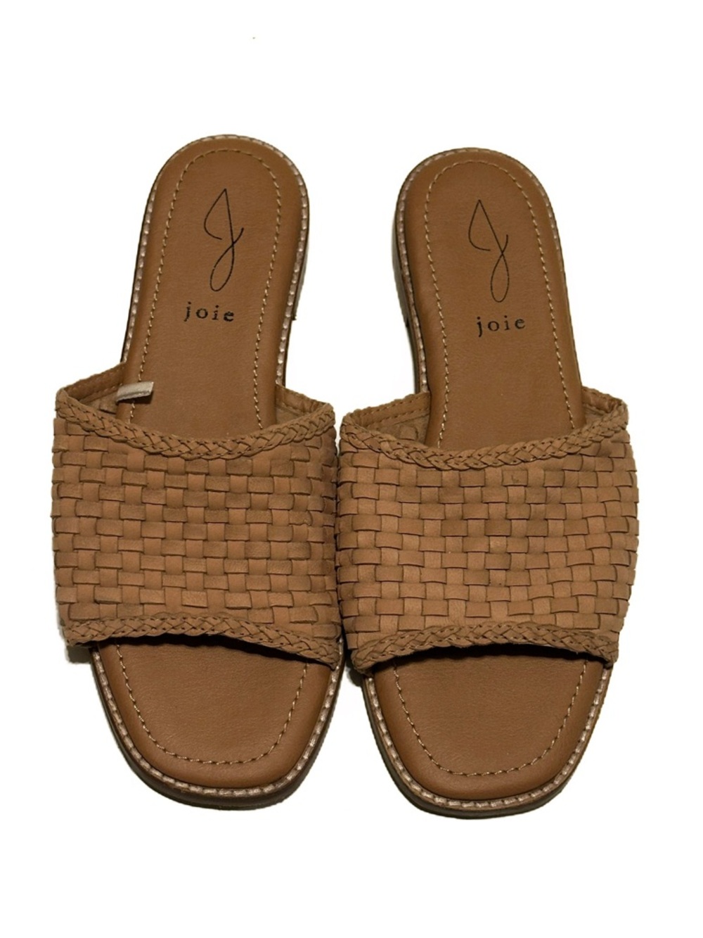 Joie Leather Woven Open-Toe Slip-On Flat Slides Sandals